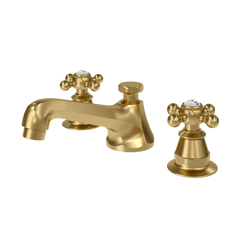 Classic Widespread Deck Mount Lavatory Faucets F2-0009 With Pop-Up Drain in Satin Gold With Metal Cross Handles - Satin Gold