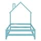 preview thumbnail 9 of 7, Light Blue Twin Size Floor Bed w/ House-shaped Headboard Upholstered Bed Frame