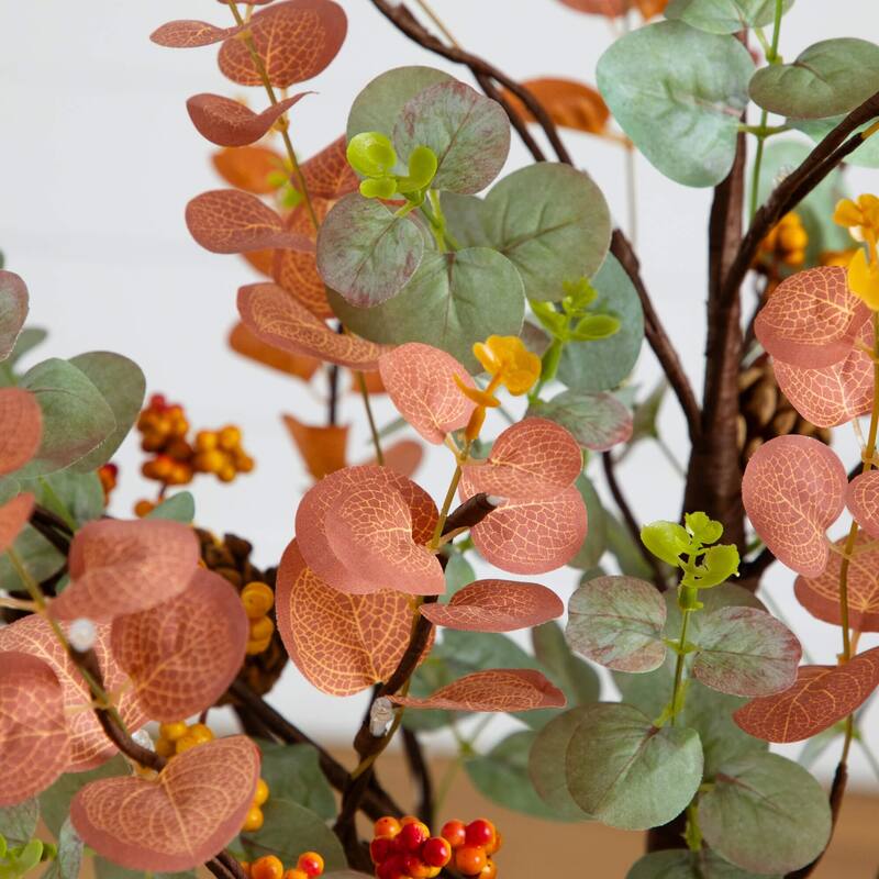 Pre-Lit Fall Harvest Eucalyptus Artificial Tree - 4' - Warm White LED Lights - Multi