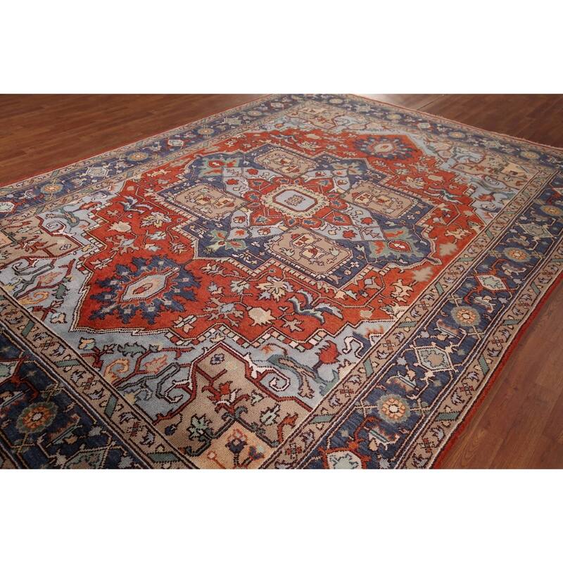Orange Heriz Serapi Oriental Area Rug Hand-Knotted Wool Carpet - 8'7"x 12'0"