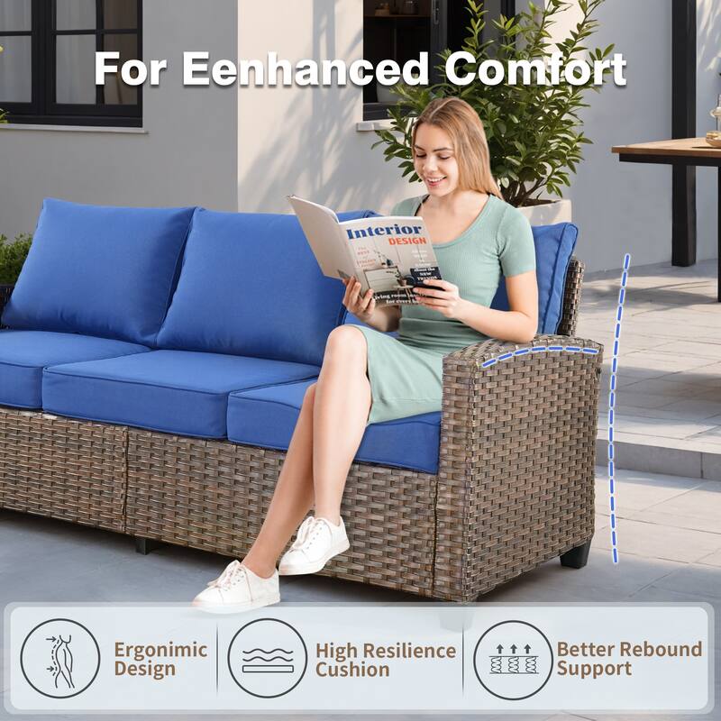 HOOOWOOO 7-piece Outdoor Wicker Rattan Patio Conversation Set with Fire Pit