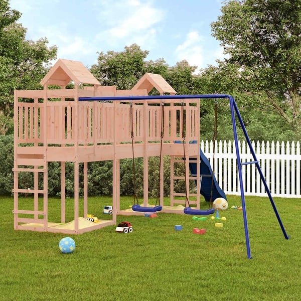 slide 2 of 20, vidaXL Swing Set Outdoor Backyard Wooden Playground Equipment for Kids Age 3-8 142.5" x 230.3" x 93.7" Douglas
