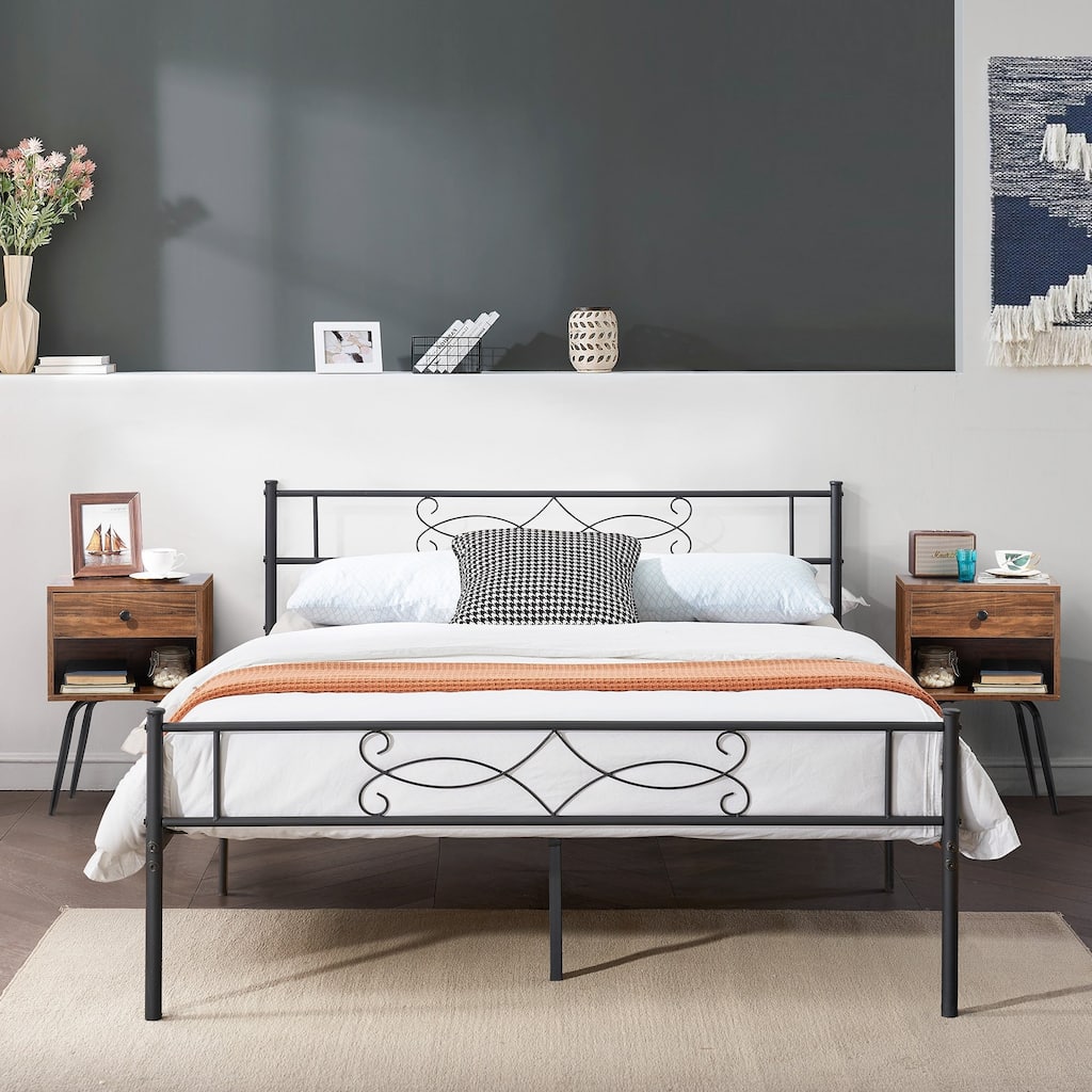 Taomika 3-pieces Bed Frame and Brown Nightstands Bedroom Sets