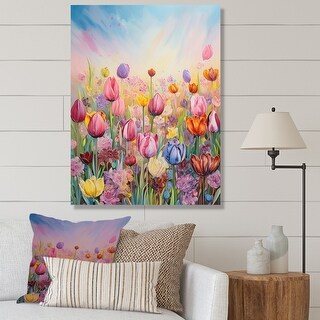 Designart "Multicolor Dreamy Tulips Flower Field" Flower Field Wall Art ...