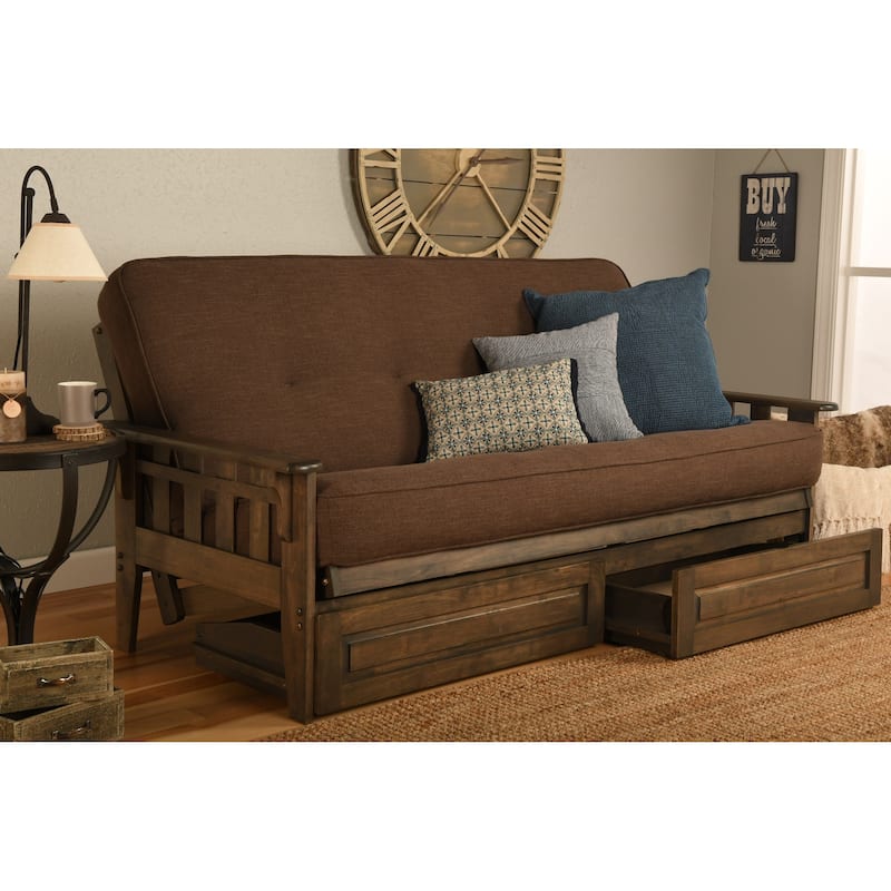 Somette Tucson Rustic Walnut Full-size Futon Set with Storage Drawers - Linen Cocoa