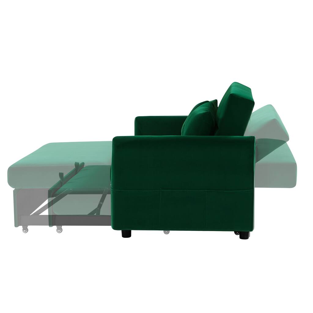 Modern Loveseat Sofa Velvet Upholstered Pull out Sleeper Convertible ...