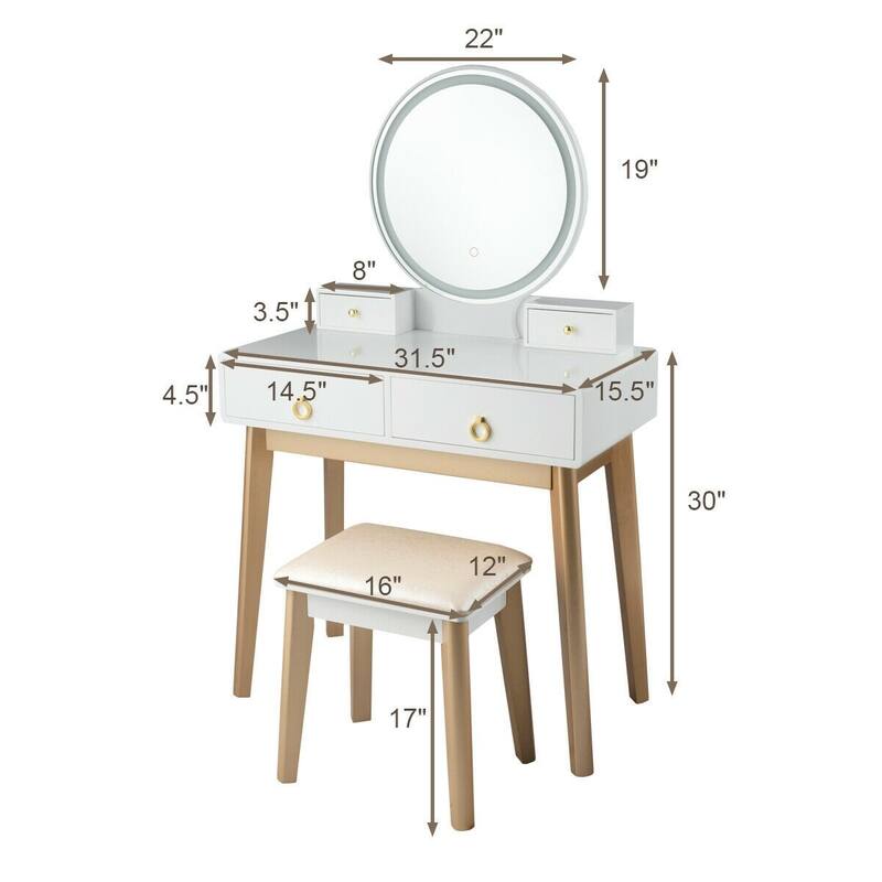Set 3 Makeup Vanity Table Color Lighting Jewelry Divider Dressing Table - 52.5" x 31.5" x 16" (L x W x H)