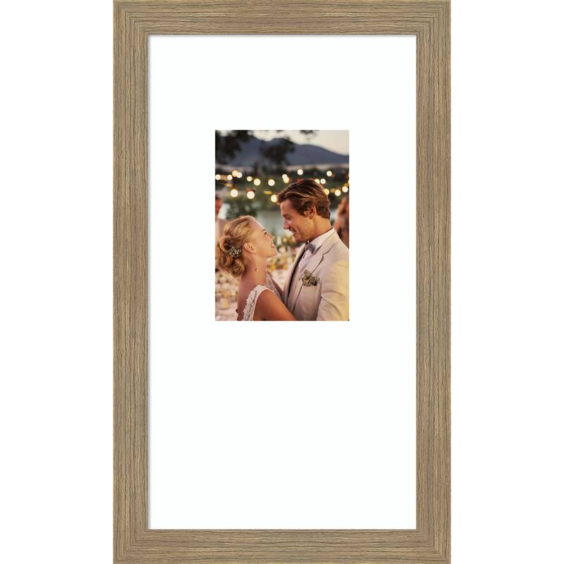 Woodgrain Stripe Blonde Framed Picture Frame, Photo Frame - 10x18 Matted to 5x7 - Woodgrain Stripe Mocha