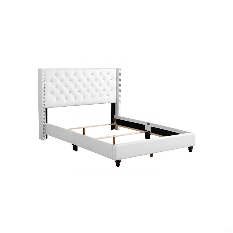 Queen Size Upholstered Platform Bed with Transitional Design and Foam-Padded Headboard