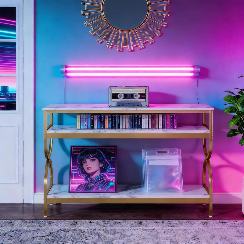 Faux Marble Sofa Table, 3-Tier Bedside Table, Console Table, Foyer Table