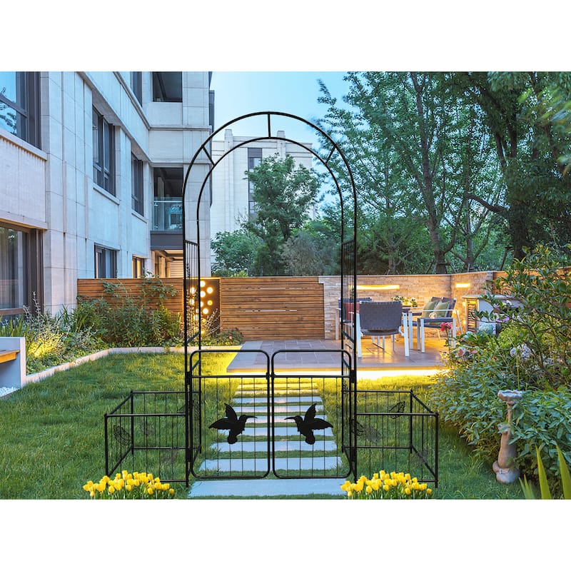 Metal Garden Arch with doors Garden Arbor Trellis Climbing Plants Support Arch Outdoor Arch Wedding Arch Party Events Archway