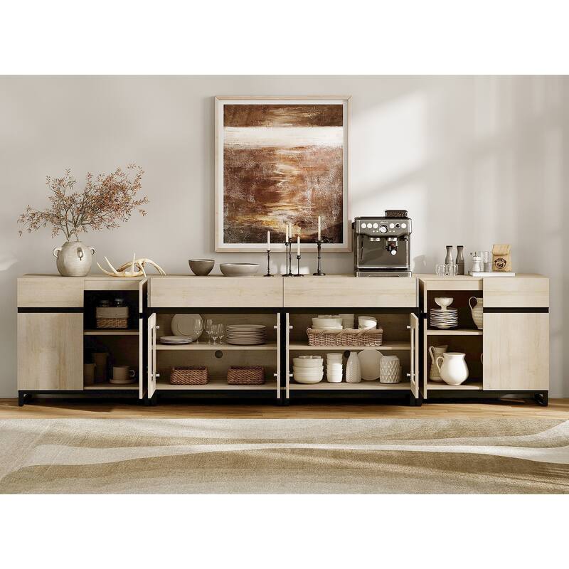 Modern TV Stand for 120" TVs, 4-in-1 Console with Glass Doors & 2 Drawers