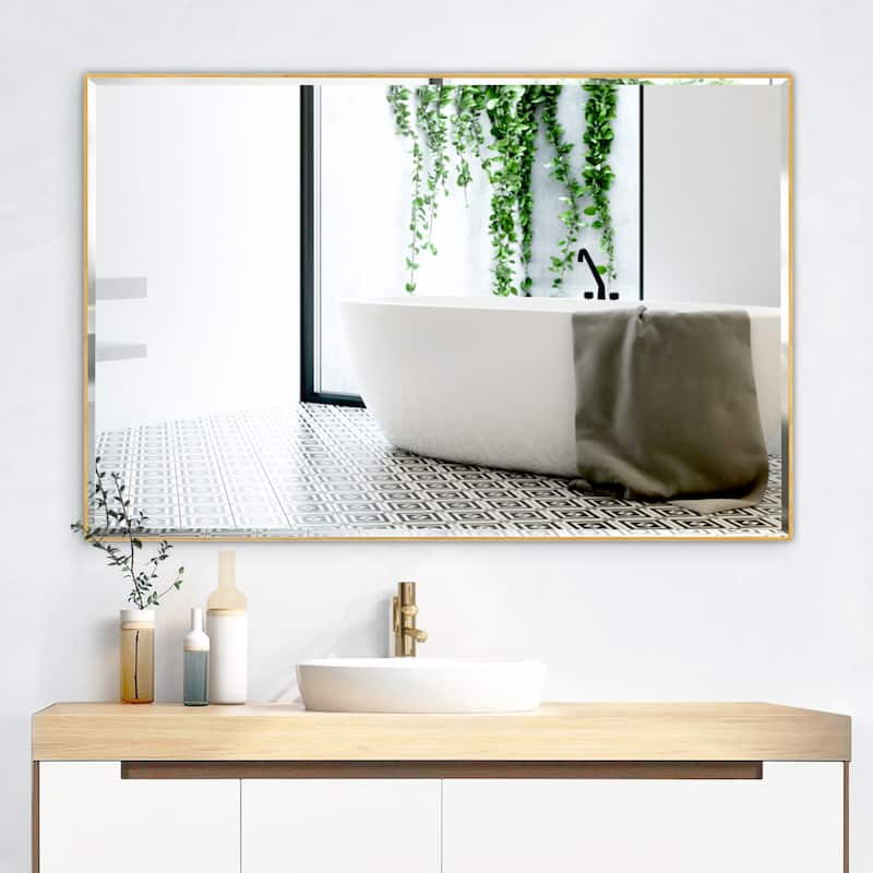 Rectangle Metal Framed Beveled Edge Bathroom Vanity Mirror - 36"W x 24"H - Gold