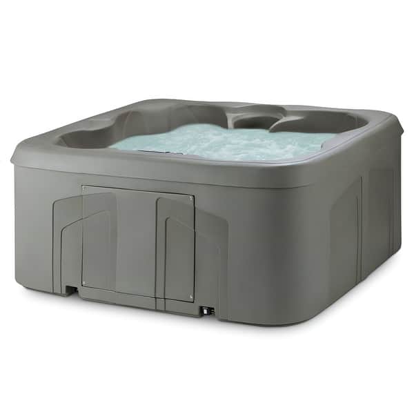 slide 2 of 8, LifeSmart LS100 Taupe 4 Person Plug and Play Square Hot Tub Spa with Black Cover - 270
