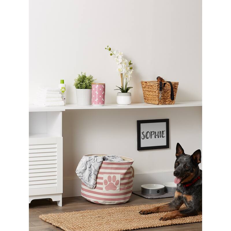 Bone Dry Polyester Pet Bin Stripe With Paw Patch Black Rectangle Large