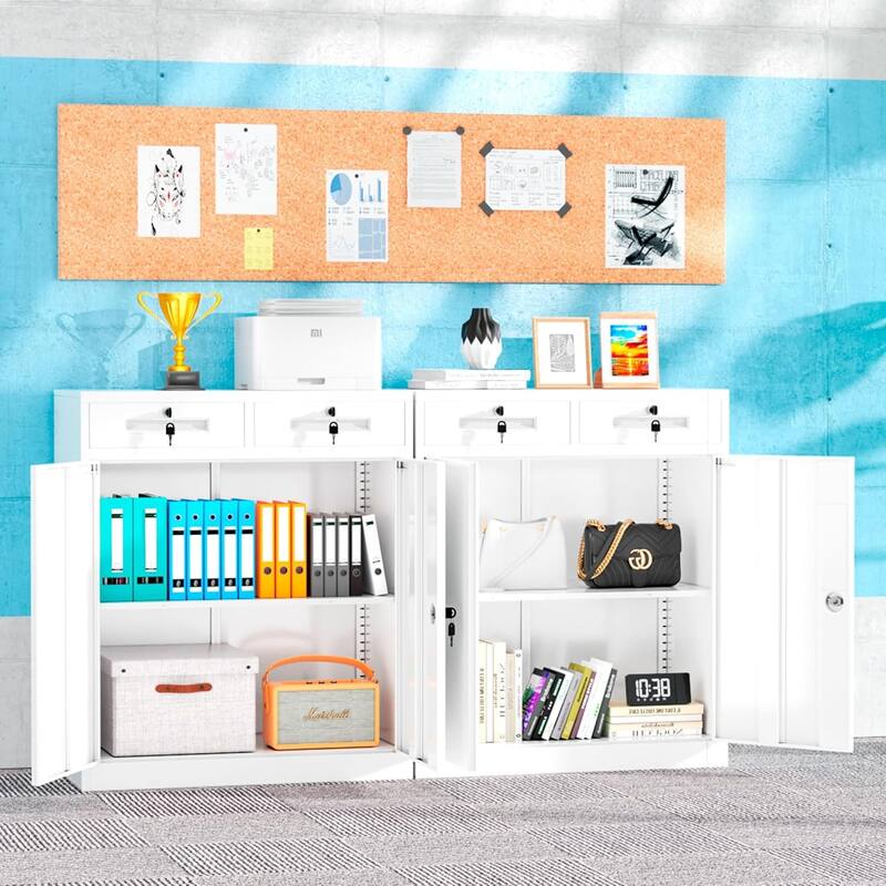 36" H Metal Locking Garage Storage Cabinet with 2 Drawers and Adjustable Shelves