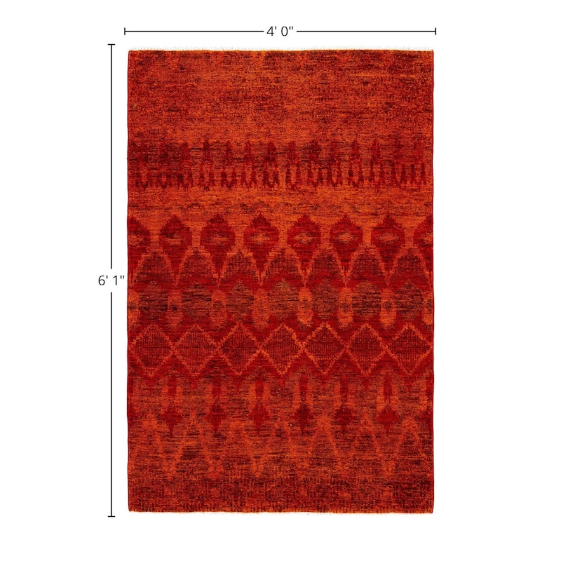 Overdyed One-of-a-Kind Hand-Knotted Area Rug - Orange - 4' 0" x 6' 1"