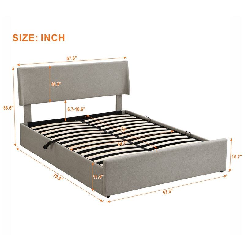 Full Size Upholstered Platform Bed with Side Lift Hydraulic Storage