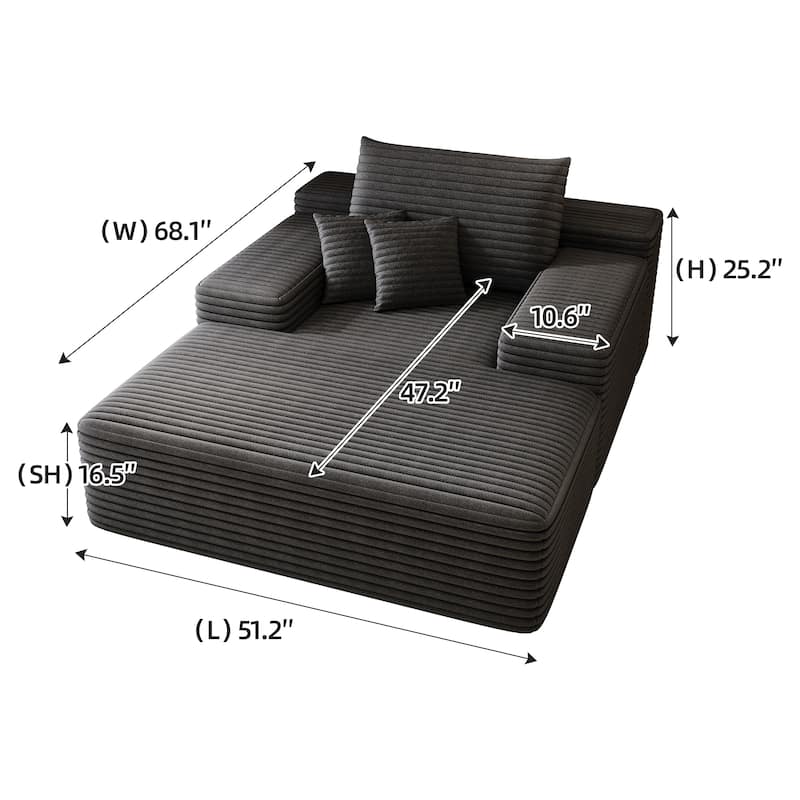 51.2" Corduroy 2-Seater Sofa - Cloud-Like Deep Seat, 600lb Capacity, No Assembly Required, with Ergonomic Pillows