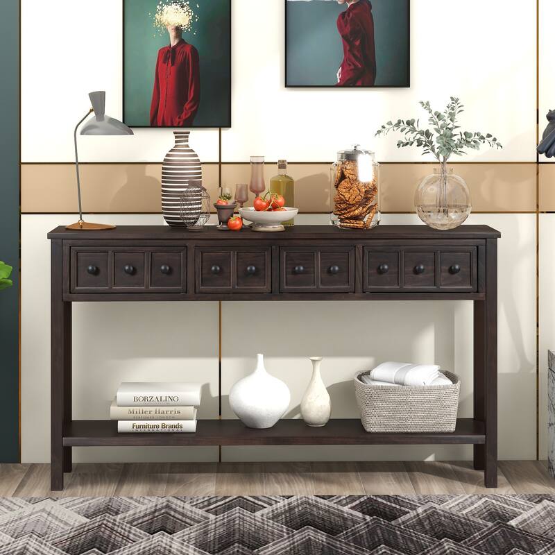 Rustic Entryway Console Table Sofa Table with Drawers and Bottom Shelf