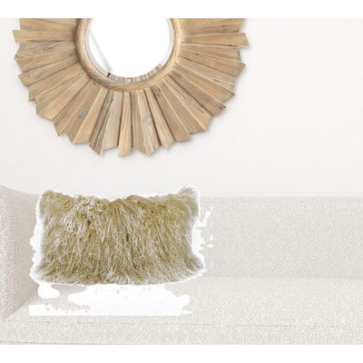 20" Gold Genuine Tibetan Lamb Fur Pillow With Microsuede Backing