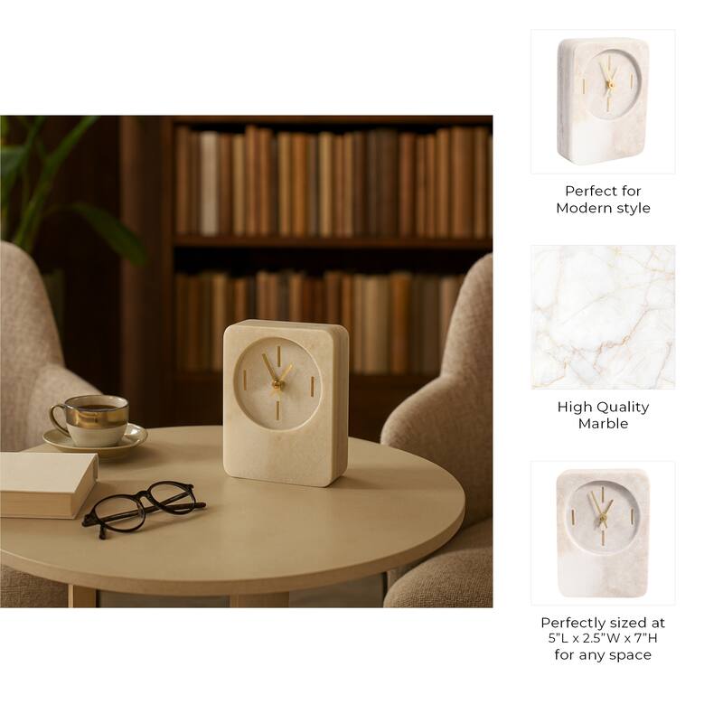 Modern Stone and Marble Clock with Contemporary Design - Beige