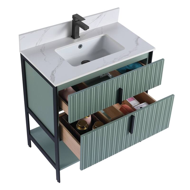 Fine Fixtures Serenity Modern Bathroom Vanity with White Carrara Stone Top