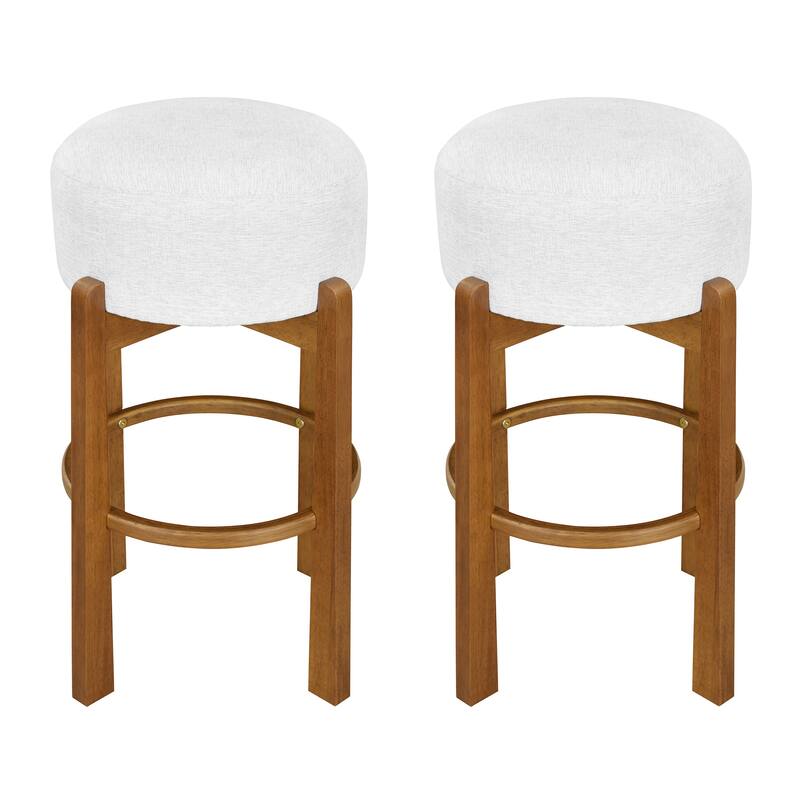 Roomfitters Vera Indoor Wooden Barstools with Round Ivory Seat, Light Walnut Finish - Set of 2