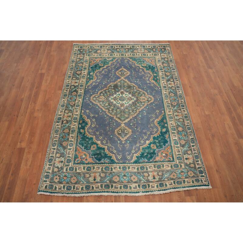 Hand Knotted Oriental 100% Wool Carpet Traditional Floral Purples Tabriz Area Rug - 6' 5'' X 4' 6''