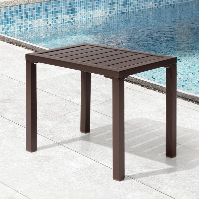 Pellebant Outdoor Aluminum Patio Side Table Rectangular End Table - 18.1 in L* 13.8 in W * 15.7 in H