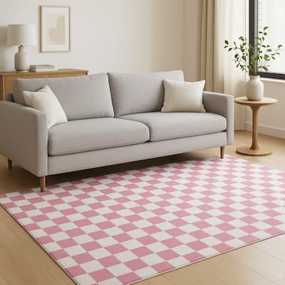 HomeRoots Checkered Modern Rectangle Area Rug - 96 in. x 60 in. x 0.4 in.