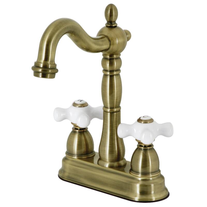 Kingston Brass Heritage Centerset Bar Faucet with Porcelain Cross
