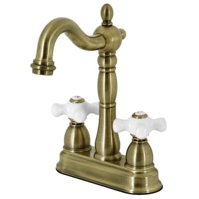 Kingston Brass Heritage Centerset Bar Faucet with Porcelain Cross