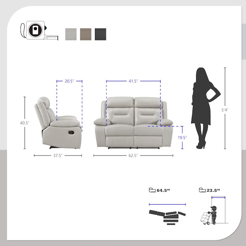 Papyrus 3-Piece Leather Match Manual Reclining Sofa Set