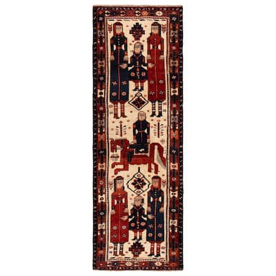 ECARPETGALLERY Hand-knotted Melis Vintage Cream, Red Wool Rug - 4'0 x 12'0