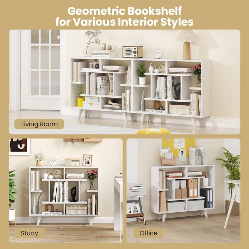 Gymax Bookshelf Geometric Bookcase w/ Anti-Tipping Kit Storage
