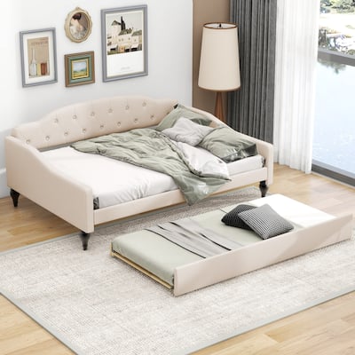 Multifunctional Design Full Size Upholstered Tufted Daybed with Twin Size Trundle for Bedroom