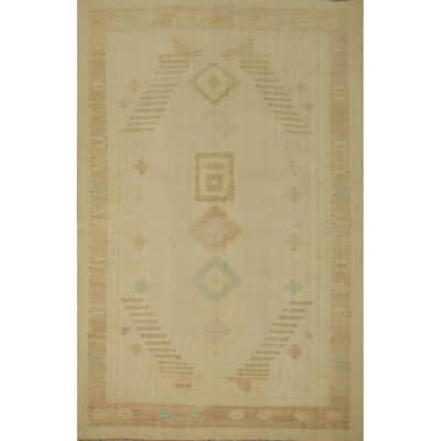 Hand Woven Oriental 100% Wool Carpet Southwestern Tribal Beige & Ivories Kilim Area Rug - 8' 5'' X 5' 11''