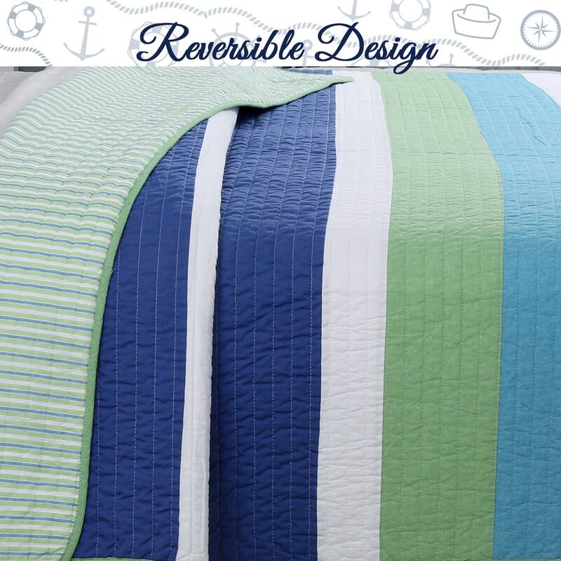 Porch & Den Copenhaver Blue Stripe Cotton Reversible Quilt Bedding Set