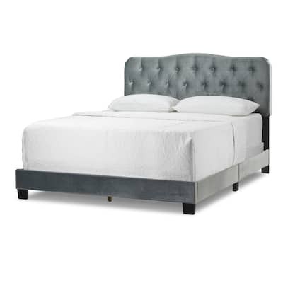 Artan Silver Grey Velvet Bed with Button Tufting