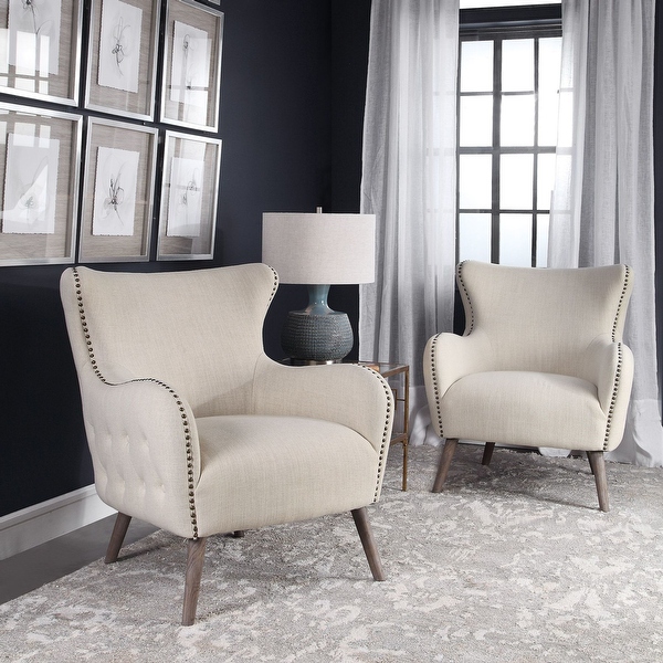 Linen wingback chair discount