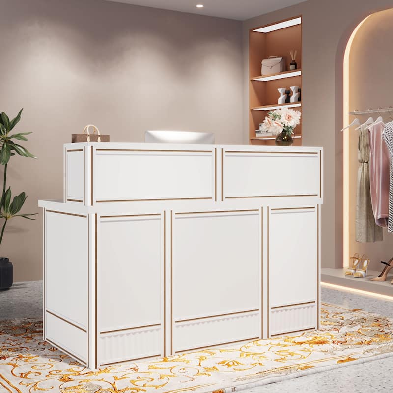 Boho 57-inche Reception Desk with Counter Front Desk Receptionist Desk for Office, Retail, Lobby, Beauty Salon