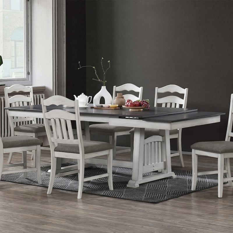 Rectangular Wooden Dining Table with 2 Leaves in Antique White and Gray - Antique White/Gray