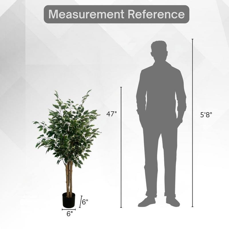 XBrand 47.2 in Two-Tone Variegated Artificial Ficus Tree, Indoor or Outdoor