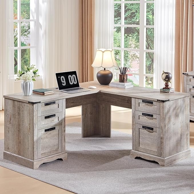 60" Farmhouse L Shaped Executive Desk, Wood Corner Desk, Computer Desk