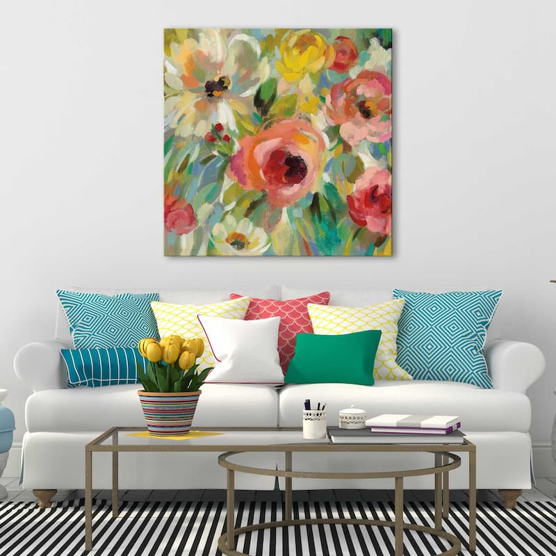 "Vivid Coral Floral I I" Print on Canvas
