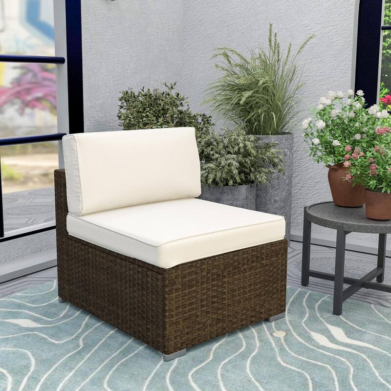 COSIEST PE Wicker Outdoor Armless Chair with Pillow