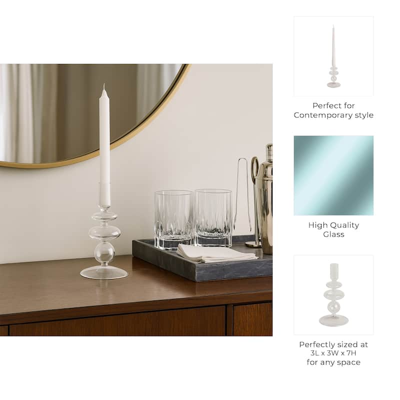 Sculptural Glass Candle Holder with Rounded Accent Base - Modern Tabletop Candle Holder for Any Room