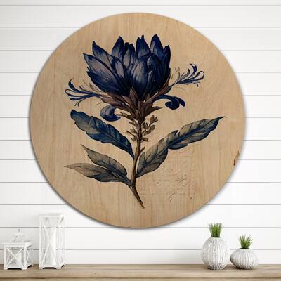 Designart "Blossoming Blue Retro Flower III" Floral Wood Wall Art - Natural Pine Wood