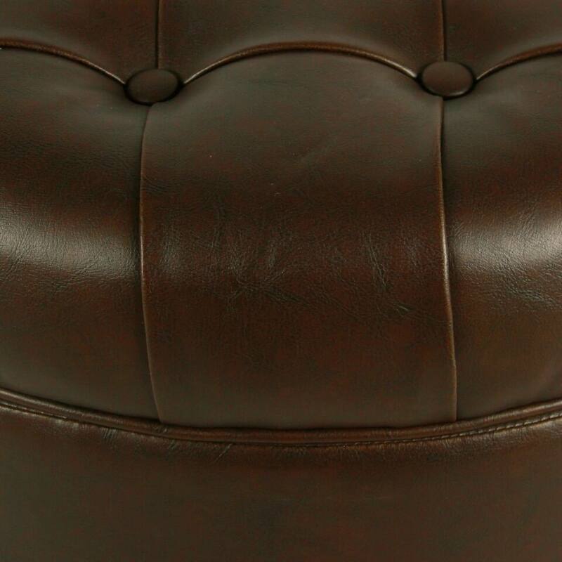 Copper Grove Lamentin Tufted Faux Leather Round Storage Ottoman